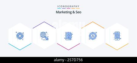Marketing And Seo 25 Blue icon pack including mobile. gps. business. target. goal Stock Vector