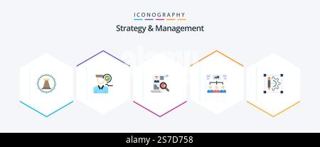 Strategy And Management 25 Flat icon pack including project. team. user. search. cv Stock Vector