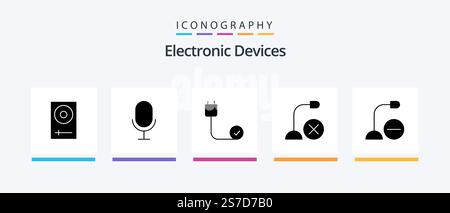 Devices Glyph 5 Icon Pack Including microphone. gadget. computers. devices. hardware. Creative Icons Design Stock Vector