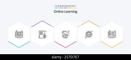 Online Learning 25 Line icon pack including education. university. digital. school. badge Stock Vector
