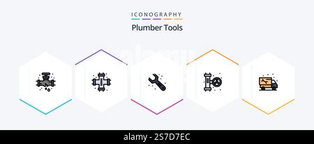 Plumber 25 FilledLine icon pack including car. plumbing. system. plumber. wrench Stock Vector