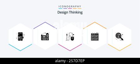 Design Thinking 25 Glyph icon pack including production. images. thinking. film. tool Stock Vector