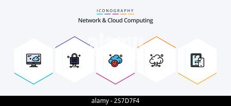 Network And Cloud Computing 25 FilledLine icon pack including technology. connection. power. mobile. storage Stock Vector