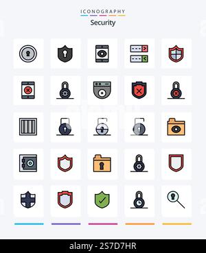 Creative Security 25 Line FIlled icon pack  Such As lock. locked. virus. security. antivirus Stock Vector