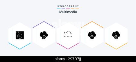 Multimedia 25 Glyph icon pack including . upload. Stock Vector