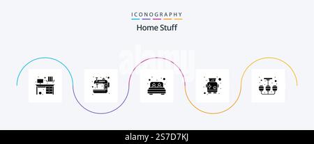 Home Stuff Glyph 5 Icon Pack Including design. bread. bed. toaster. machine Stock Vector