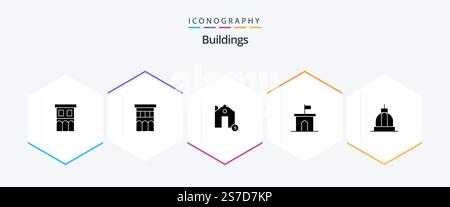Buildings 25 Glyph icon pack including building. architecture. electricity. property. flag Stock Vector