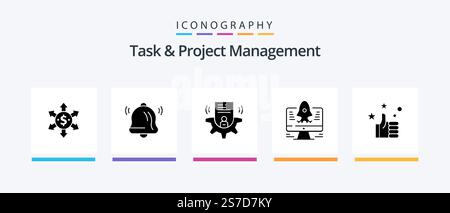 Task And Project Management Glyph 5 Icon Pack Including . rocket . computer . card. Creative Icons Design Stock Vector