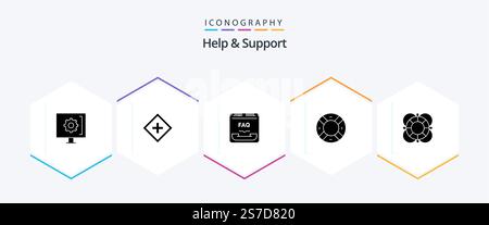 Help And Support 25 Glyph icon pack including support. help. service. help. contact Stock Vector