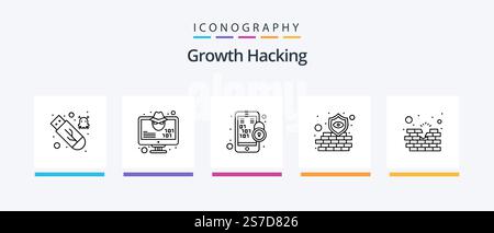 Hacking Line 5 Icon Pack Including virus. network. email. database. virus. Creative Icons Design Stock Vector