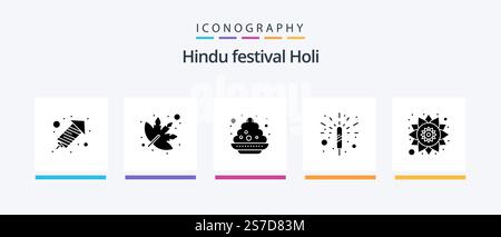 Holi Glyph 5 Icon Pack Including . rangoli. india. pattern. spark. Creative Icons Design Stock Vector