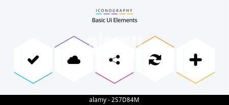 Basic Ui Elements 25 Glyph icon pack including new. repeat. media. rotate. refresh Stock Vector