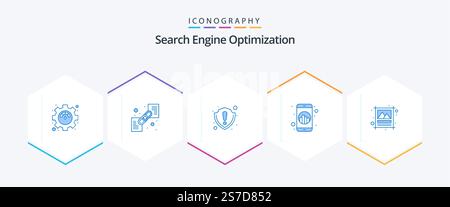 Seo 25 Blue icon pack including advertising. mobile. error. seo. marketing Stock Vector