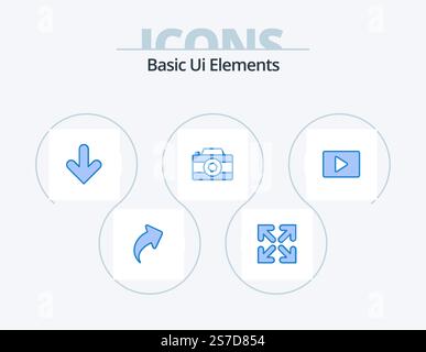 Basic Ui Elements Blue Icon Pack 5 Icon Design. video. youtube. down. photo. image Stock Vector
