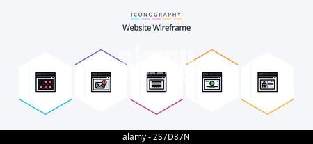 Website Wireframe 25 FilledLine icon pack including web. page. page. links. email Stock Vector