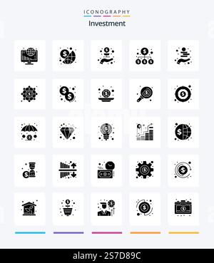 Creative Investment 25 Glyph Solid Black icon pack  Such As money. money. business. investment. money Stock Vector