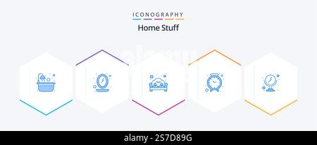Home Stuff 25 Blue icon pack including makeup. couch. watch. clock Stock Vector
