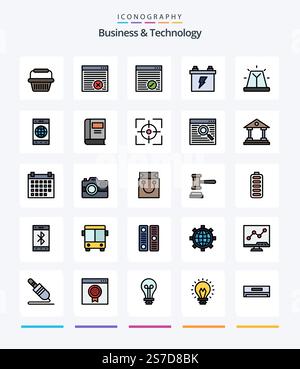 Creative Business & Technology 25 Line FIlled icon pack  Such As cell. siren. accumulator. emergency. alert Stock Vector
