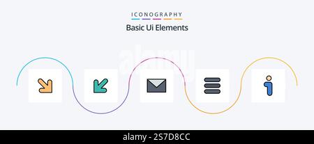 Basic Ui Elements Line Filled Flat 5 Icon Pack Including interface. info. massege. i. task Stock Vector