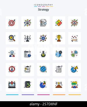 Creative Strategy 25 Line FIlled icon pack  Such As seo. teamwork. business. strategy. time Stock Vector