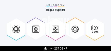 Help And Support 25 Line icon pack including support. help. help. service. online Stock Vector