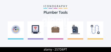 Plumber Flat 5 Icon Pack Including drain. plumbing. mechanical. plumber. cleaner. Creative Icons Design Stock Vector