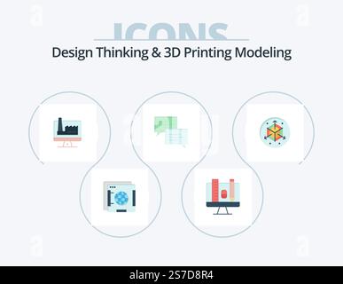 Design Thinking And D Printing Modeling Flat Icon Pack 5 Icon Design. modification. education. computer. message . chat Stock Vector