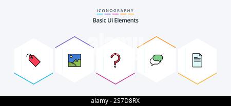 Basic Ui Elements 25 FilledLine icon pack including text. mail. help. sms. chating Stock Vector