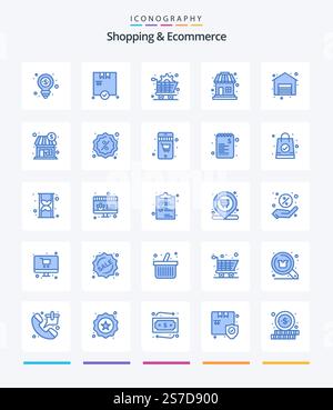 Creative Shopping & Ecommerce 25 Blue icon pack  Such As dollar. shopping. commerce. shop. shopping Stock Vector