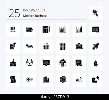 Modern Business 25 Solid Glyph icon pack including pen. notepad. business. note. workbook Stock Vector