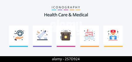 Health Care And Medical Flat 5 Icon Pack Including physician. doctor. aid. optical. eye test. Creative Icons Design Stock Vector