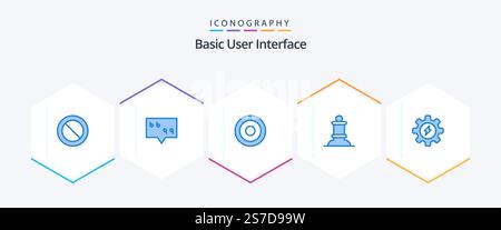 Basic 25 Blue icon pack including . gear. interface. energy. chess Stock Vector