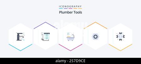 Plumber 25 Flat icon pack including plumber. mechanical. bathroom. plumbing. nut Stock Vector