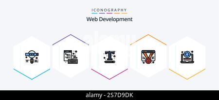 Web Development 25 FilledLine icon pack including web. promotion. font. favorite. web Stock Vector
