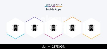 Mobile Apps 25 Glyph icon pack including device. mobile. online shopping. gear. login Stock Vector