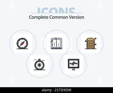 Complete Common Version Line Filled Icon Pack 5 Icon Design. network. communication. cloud. bluetooth. remove Stock Vector