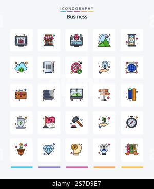 Creative Business 25 Line FIlled icon pack  Such As hour. success. entrepreneur. goal. achieved Stock Vector