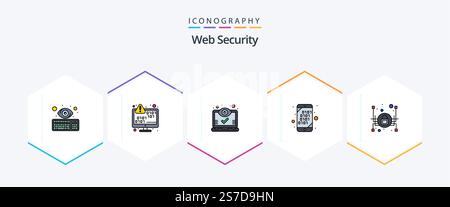 Web Security 25 FilledLine icon pack including mobile. binary. encryption. views. screen Stock Vector