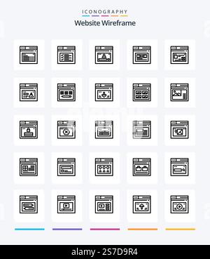 Creative Website Wireframe 25 OutLine icon pack  Such As web. internet. website. design. web Stock Vector
