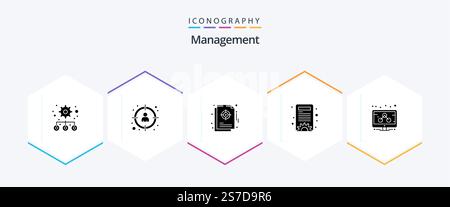 Management 25 Glyph icon pack including management. settings. chart. options. target Stock Vector
