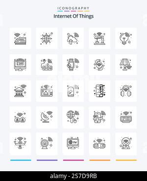 Creative Internet Of Things 25 OutLine icon pack  Such As bulb. smart. network. stand. kitchen Stock Vector