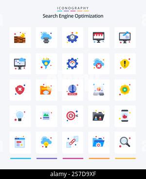 Creative Seo 25 Flat icon pack  Such As cloud computing. online. seo. statistics. graph Stock Vector