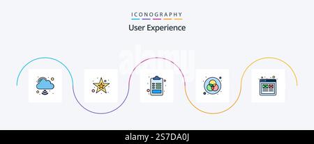 User Experience Line Filled Flat 5 Icon Pack Including user. experience. document. wheel. interface Stock Vector