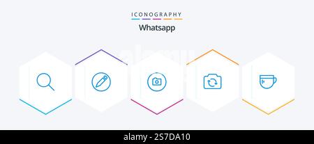 Whatsapp 25 Blue icon pack including coffee. cup. image. ui. refresh Stock Vector
