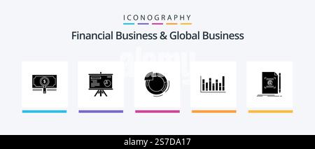Financial Business And Global Business Glyph 5 Icon Pack Including . up. graph. line. chart. Creative Icons Design Stock Vector