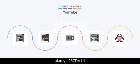 Youtube Line Filled Flat 5 Icon Pack Including science. hazard. camera. bio. document Stock Vector