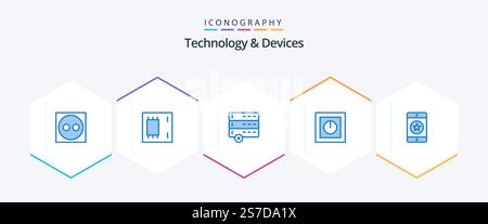 Devices 25 Blue icon pack including devices. technology. cancel. safe. electronics Stock Vector