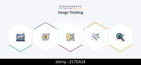 Design Thinking 25 FilledLine icon pack including grid. send. design. plan. message Stock Vector