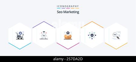 Seo Marketing 25 Flat icon pack including seo. globe. alert. setting. wheel Stock Vector