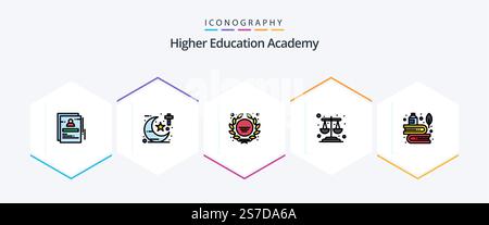 Academy 25 FilledLine icon pack including education. scales. theology. justice. school logo Stock Vector